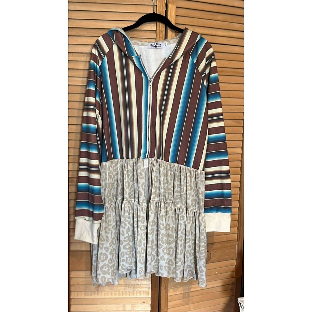 Crazy Train Hoodie Sz 3X Animal Print ZipUp BoHo Festival Cowgirl Western Hippie